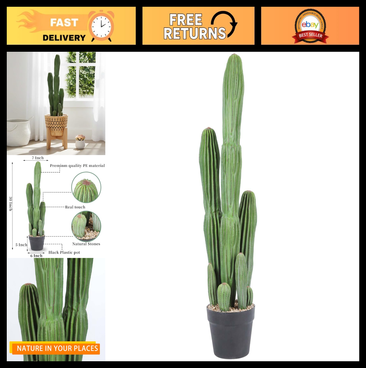 30" Faux Potted Cactus - Artificial Cacti for Home, Office & Store Decor