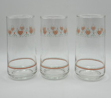 3 Vintage Corelle Forever Yours Cooler Glasses 16oz Pink Heart Tumblers - Lot D
