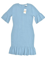Michael Kors Chambray Blue Flared Ruffle Sleeve Knit Mini Dress Size S NEW