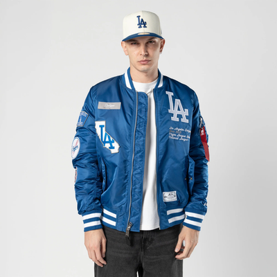 NEW ERA Dodgers ボンバージャケット 青 NEW ERA N.E. ALPHA INDUSTRIES LOS ANGELES DODGERS MULTI-PATCH BLUE