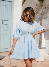 R. Vivomos White Tiered Linen Blend Midi Dress-Large-Beachy-Minimalist-Pockets