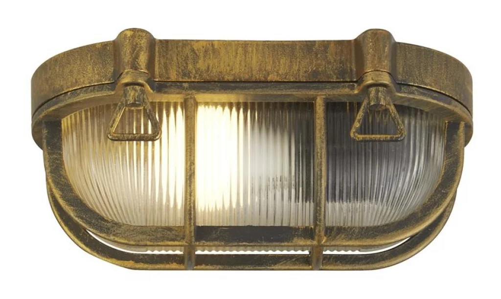 Outdoor Light Black Aladdin Bulkhead IP44 Gold Oval Searchlight 61402BG