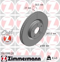 2X Zimmermann Bremsscheibe 250.1399.20 FüR Ford
