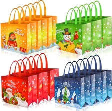 12 Pack Large Christmas Tote Bags with Handles, Reusable Non-Woven Gift Red 