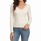 Womens Thermal Cotton Long Sleeve Spencer Tops Long Sleeve Underwear in Beige