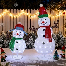 Set of 2 Lighted Christmas Snowman Decorations, 3.6+2.6FT Outdoor Pre-Lit White