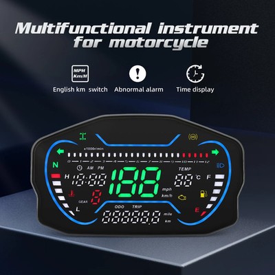 Universal Digital Motorcycle Speedometer LED Dashboard RPM Tachometer Instrument