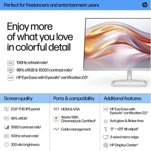 HP 524sf Series 5 24" FHD 100Hz 1500:1 IPS Dual Monitor + 2 Year Warranty Pack - Picture 8 of 12