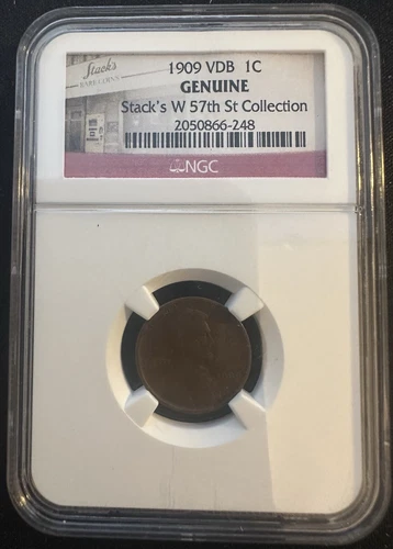 1909 VDB  1C  Stack's W 57th St Collection NGC Genuine Lincoln Wheat Penny