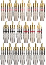 20Pack RCA Male Plug Solder, Gold Audio Video Cable Adapter Connector for Speake