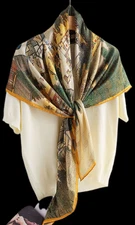 100% Silk 41" large Square satin Scarf Women Shawl Wrap yellow green beige MY173