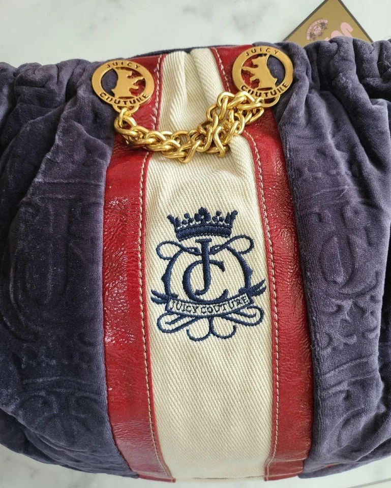 Bolso de Hombro Juicy Couture Vintage Y2K Terciopelo Azul Marino Bolsa Bolso de Mano Foto 2 de 4