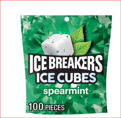 Ice Breakers Ice Cubes Spearmint Flavored Sugar Free Chewing Gum, Pouch 8.11 oz,