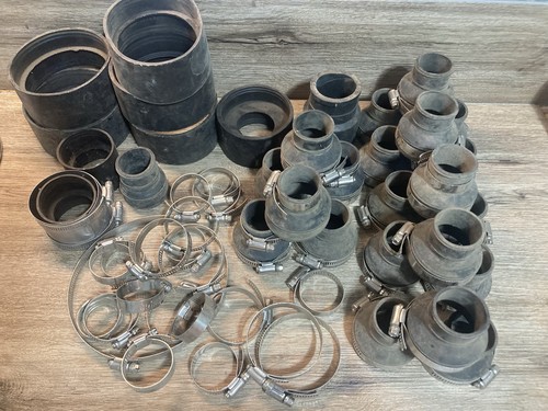 Lot Of 50 Fernco Rubber Boots & Clamps For Parts See Notes