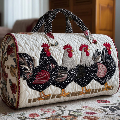 Personalized Chicken Rooster Quilted Weekend Bag Overnight Duffel Gym Luggage