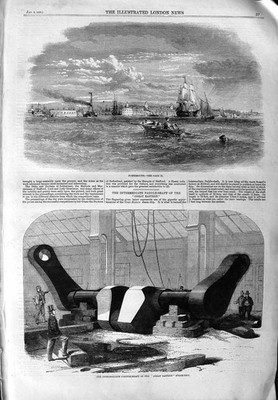 Original alter antiker Druck 1859 Ansicht Portsmouth Paddle-Shift Great Eastern Ship