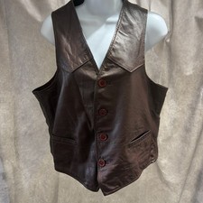 Deerskin Leather Vest Mens Sz Large Brown Formal Cowboy Western Button Down