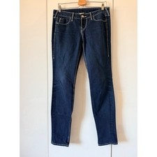 True Religion Dark Wash Skinny Jeans White Thick Stitch Made in USA Womens 29