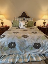 Floral  Nature Queen Bedding Set Blue Green White Brown Duvet Cover Pillowcase
