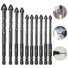 10x Tungsten Steel 4-Flute Masonry Drill Bits Set 1/4" Hex Shank for Tile Glass