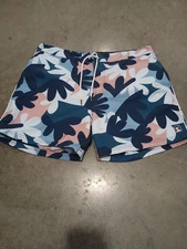 Dandy Del Mar Shorts Mens 33 Blue Riviera Trunks Floral Board 5” Drawstring