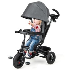 6-in-1 Baby Tricycle Toddler Trike w/Adjustable Canopy 5-Point Safety Harness