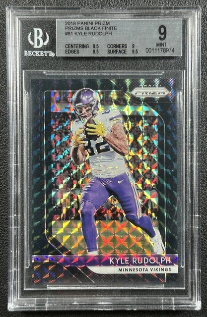 1/1 KYLE RUDOLPH BGS 9 2018 PANINI PRIZM #81 BLACK FINITE PRIZMS 1/1 VIKINGS
