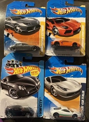 Hot Wheels Lot 4x Ferrari 458, Lamborghini, Lamborghini Estoque, HW City school