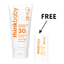 Thinkbaby SPF 30 + FREE SUN STICK - Clean Sunscreen for the WHOLE FAMILY Exp '27