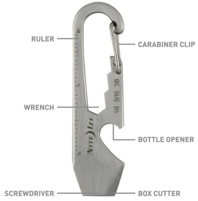 NiteIze DOOHICKEY Key Tool - Bottle Opener, Box Cutter, Carabiner - Stainless