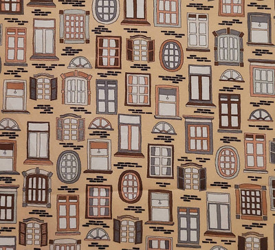 Stof European Step Over My Doorstep Door Beige Cotton Fabric By The Yard