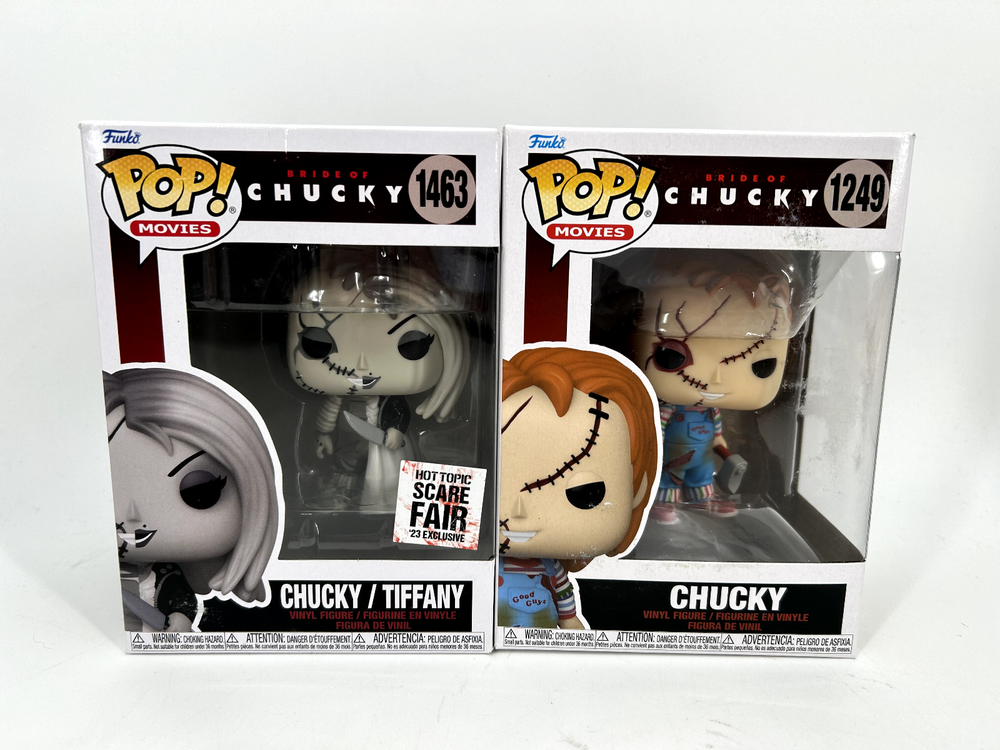 Lot of 2 - Funko Pop Chucky Tiffany #1463 Bride of Chucky Hot Topic Chucky #1249