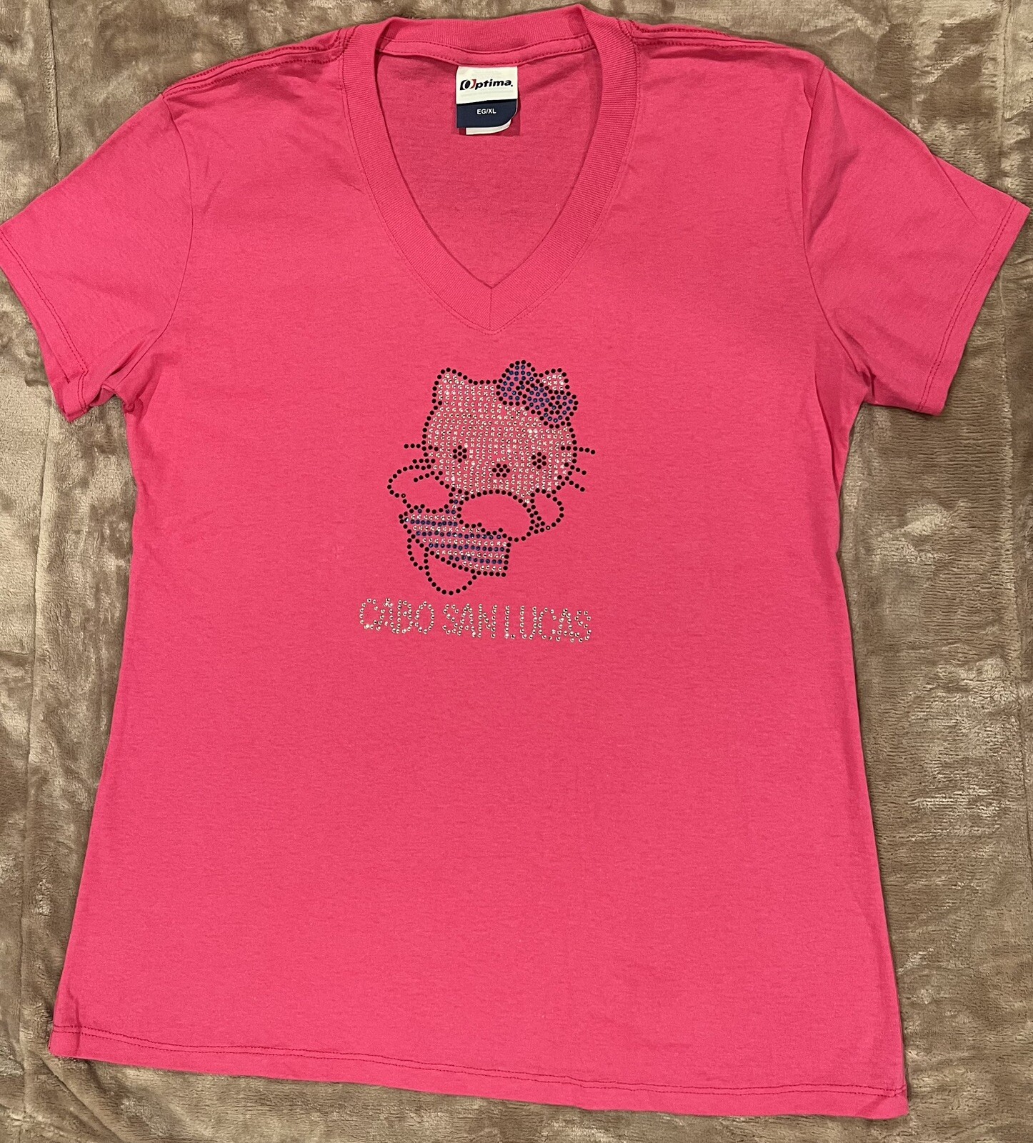 Rhinestone Hello Kitty Cabo San Lucas Vneck Size XL Pink Tshirt eBay