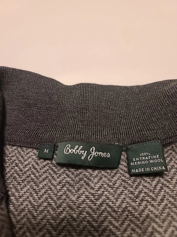 Bobby Jones Gray Herringbone Extra Fine Merino Wool Vest 1/4 Zip Men's Med - Image 3 of 4