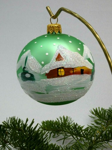 Adorno de Navidad "SANTA", Boca Soplada Hecha a Mano Bola de Vidrio 3 Pulgadas VERDE - Imagen 2 de 5