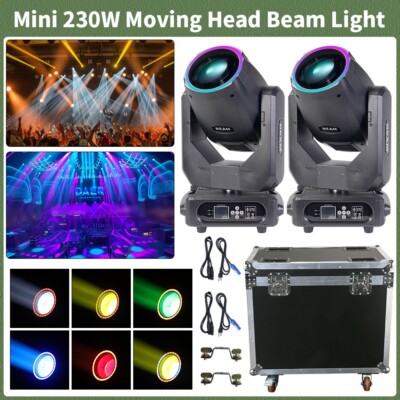 2Pack Mini 7R 230W Moving Head Beam Light Stage Halo Light DMX with Flight Case