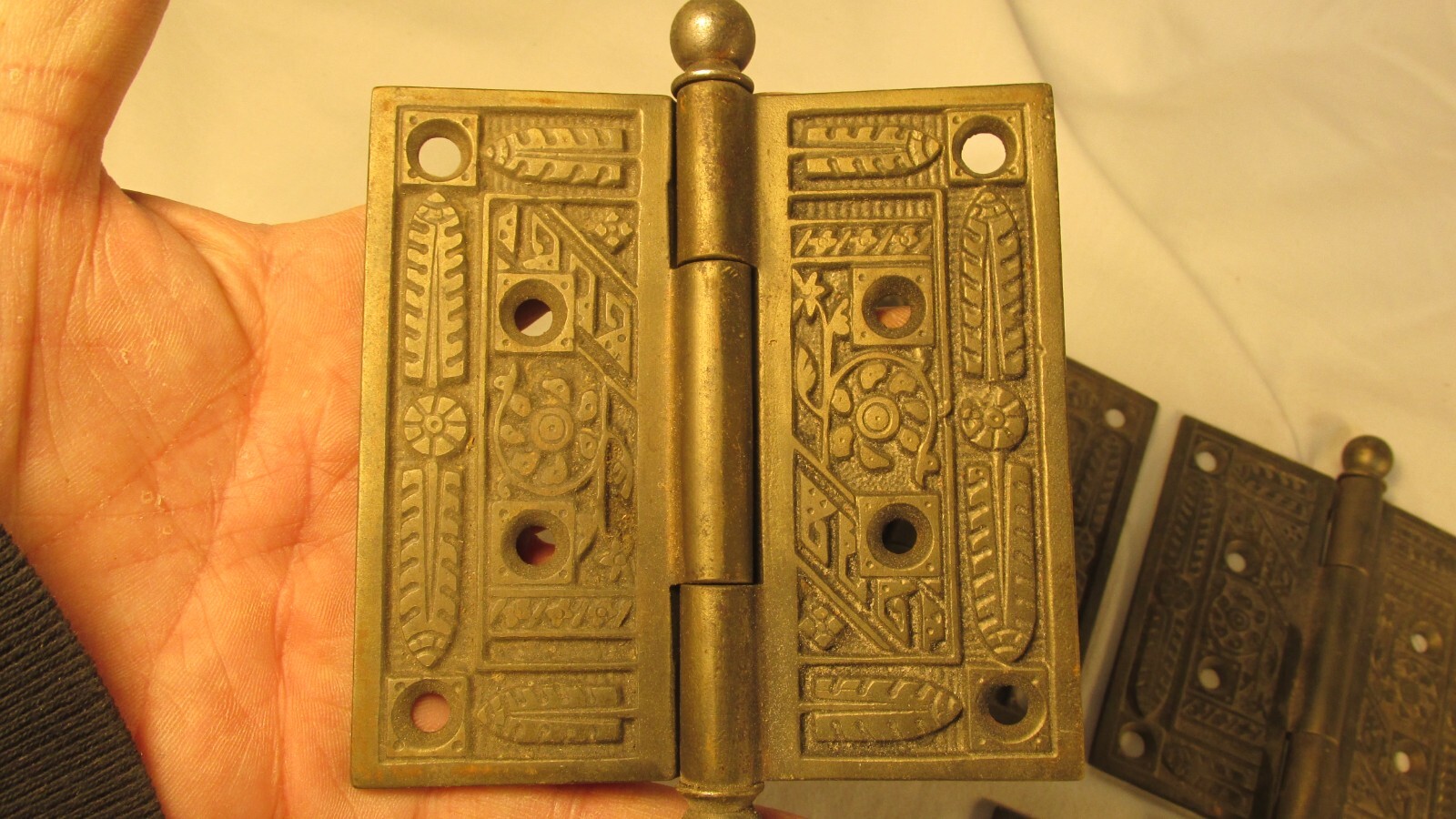 4 Antique Door Hinges 4 1/16" X 4 1/16” Cannon Ball Top Clean Vintage