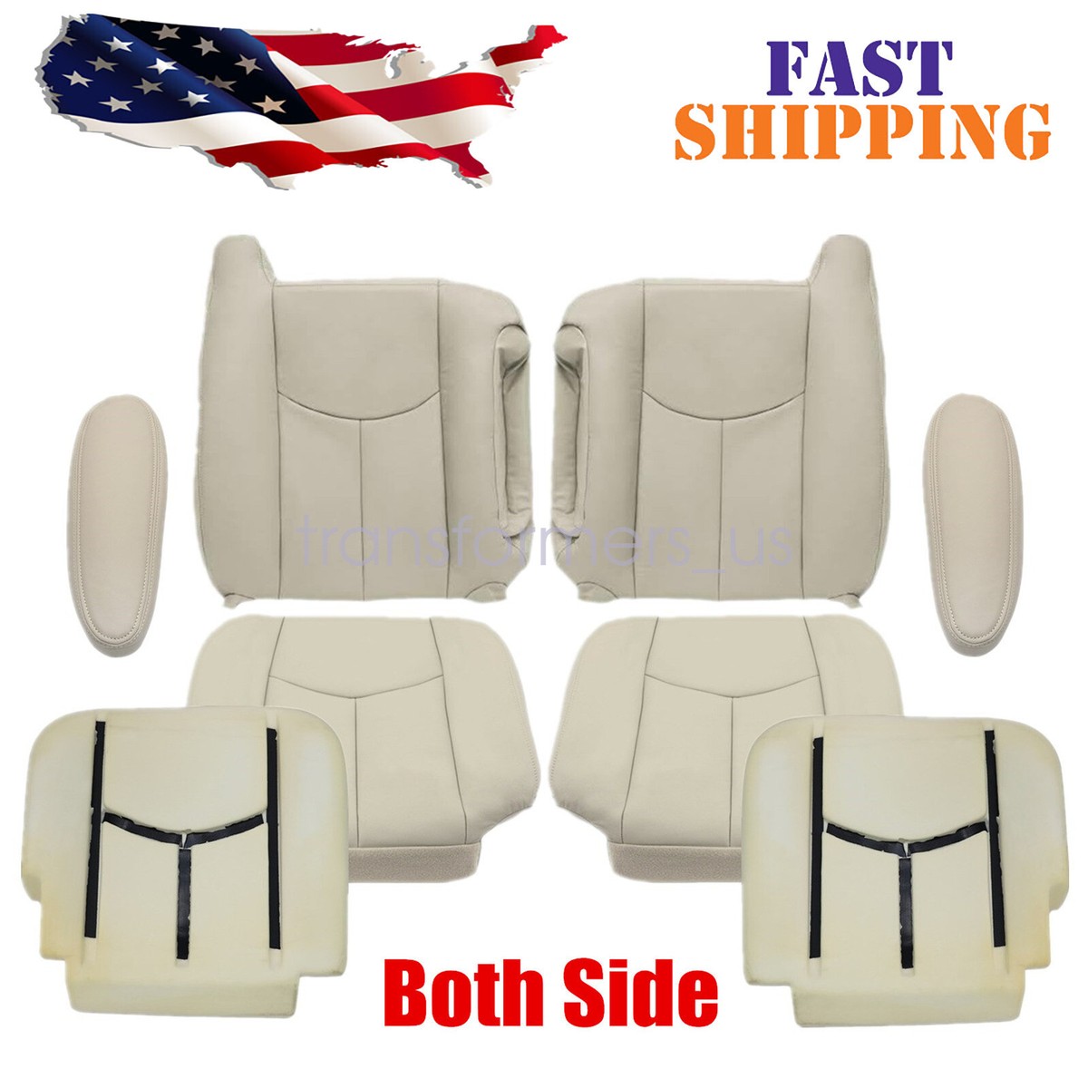 Leather Front Seat Armrest Cover For 2003-2006 Chevy Suburban & Cadillac Escalade – Shale Light Tan 522