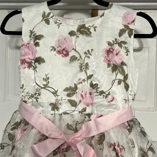 Think Pink Bows Girls 12 Dress Lined 3-D Floral Sleeveless Pink Tie Belt NWOT - Picture 2 of 8