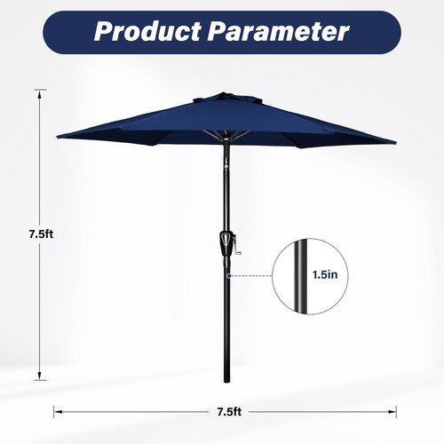 7.5ft Umbrella Outdoor with Push Button Tilt/Crank for Market Dark Blue 2 Pack - Picture 2 of 7