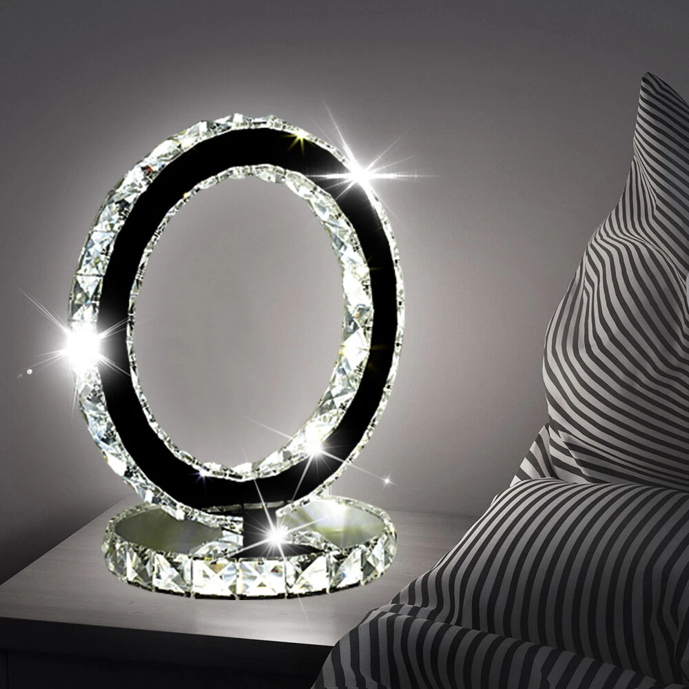 20cm LED Crystal Ring Table Lamp Round Crushed Diamond Bedside Lighting Light