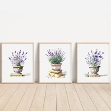 Set of Watercolour Lavender ART PRINTS Wall Picture Home Art  A4 Sized