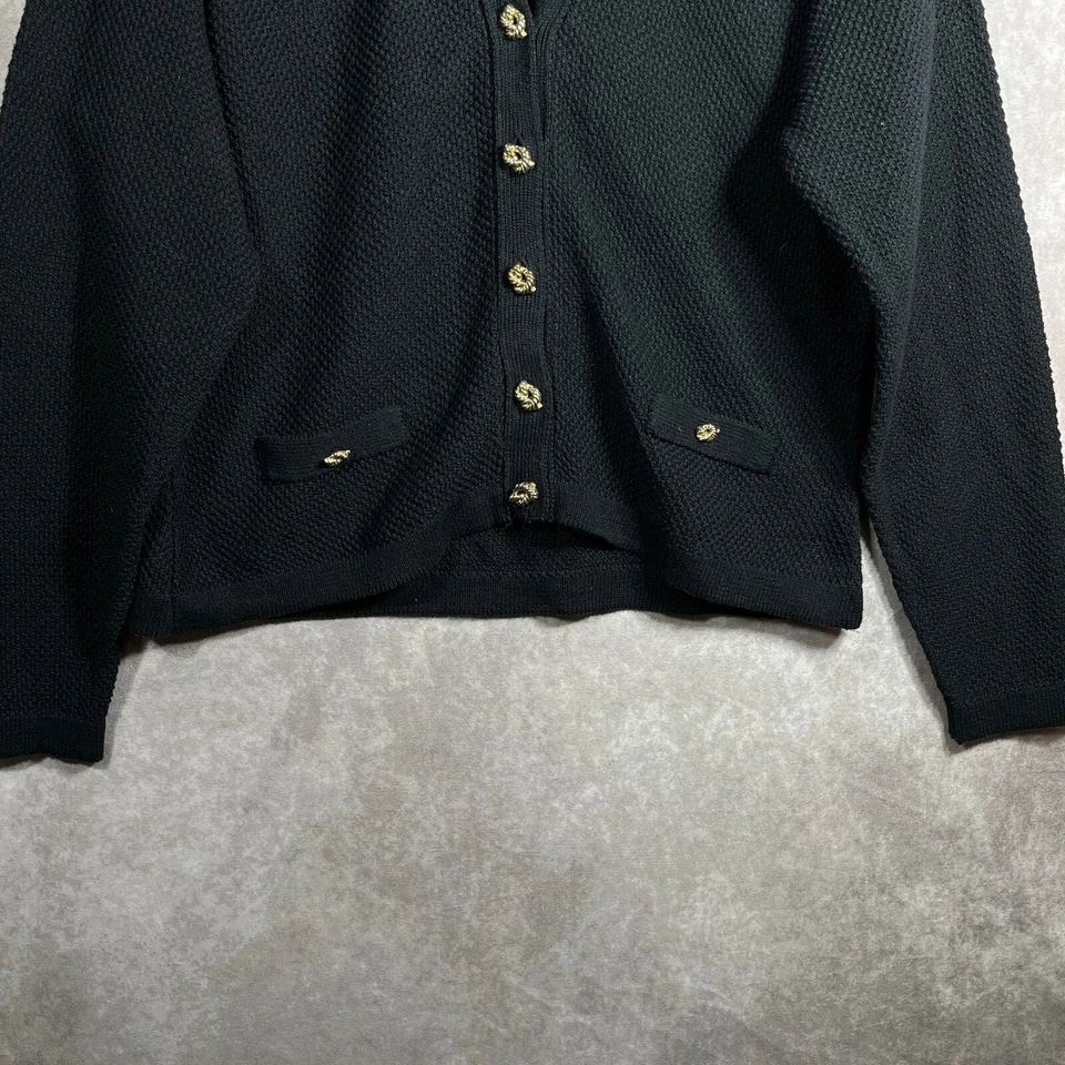 Hasting & Smith Cardigan Sweater Womens Large Black Knit Button Front V-Neck - Image 3 of 4