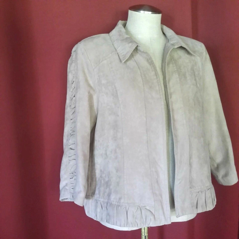  Cárdigan Blazer CHRISTOPHER & BANKS BEIGE Plisado se siente como gamuza L (A) Foto 2 de 4