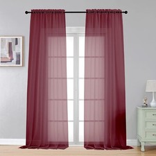 Burgundy Sheer Voile Rod Pocket Curtain Panels 40"x108" 2 Panel OEKO-Tex Decor