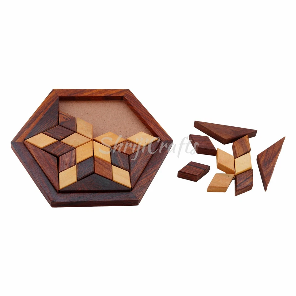 Hexagonal Wood Tangram Puzzle Game / Star Jigsaw Puzzle Board Set with 30 Piece - Image 3 of 4