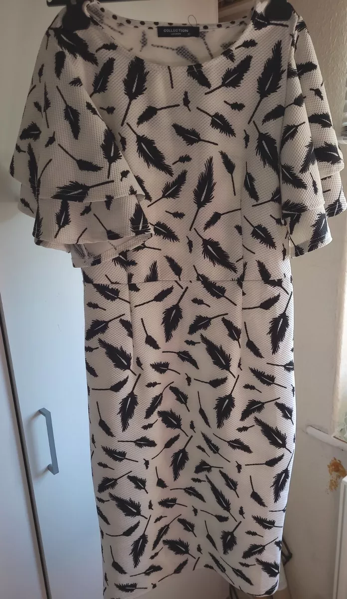 Brand new black and white feather print dress. UK 10 medium