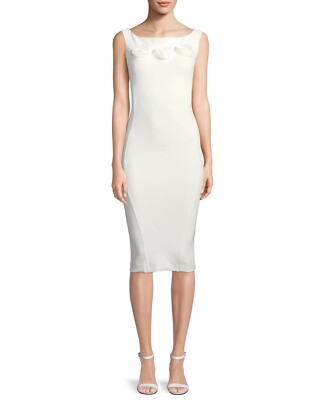Chiara Boni La Petite Robe Sissel 3D Rose Bateau Neck Sheath Dress, 40, 4, White