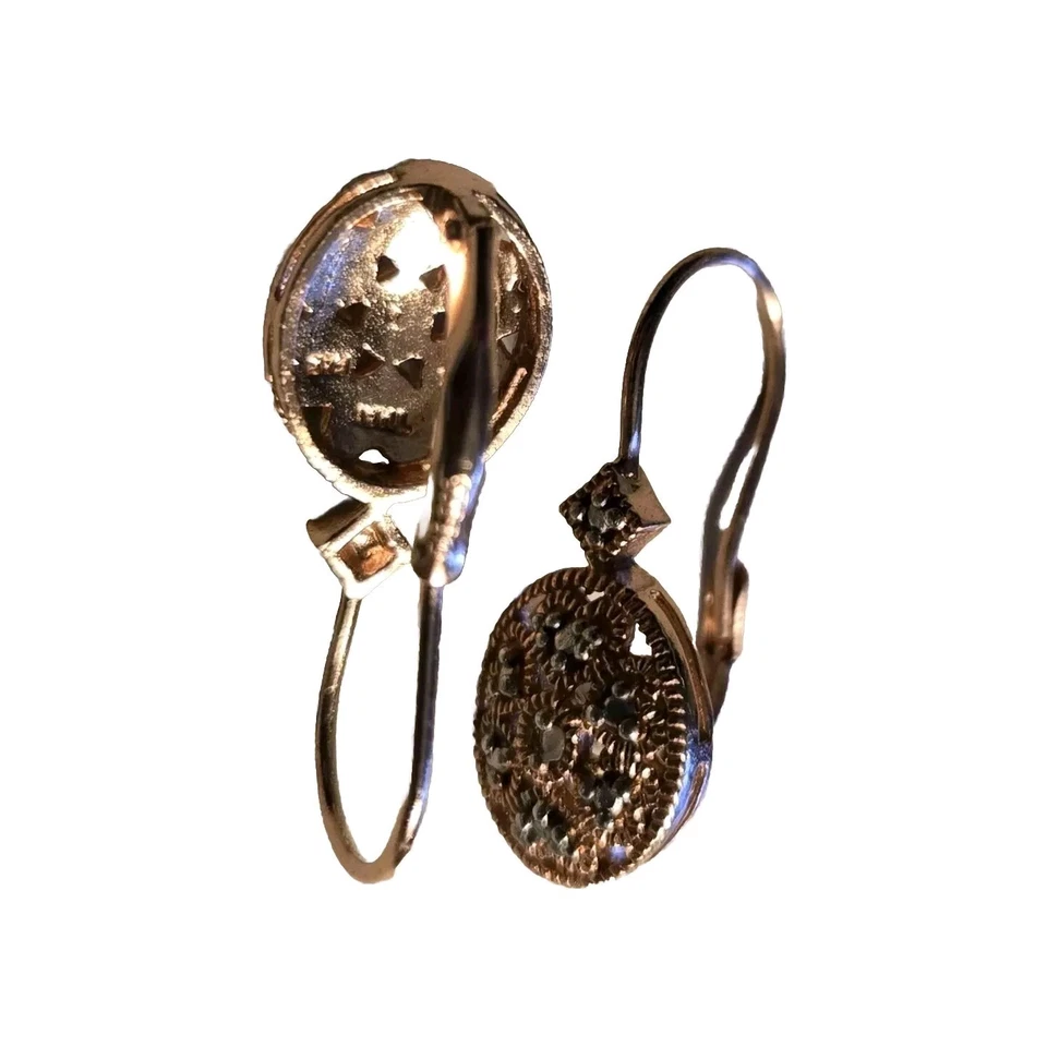 Серьги с белыми бриллиантами розовое золото серебро с застежкой в виде сердца набор бриллиантов - Изображение 3 из 4