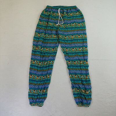 Thailand Sweatpants S/M rayon art funky striped flower print